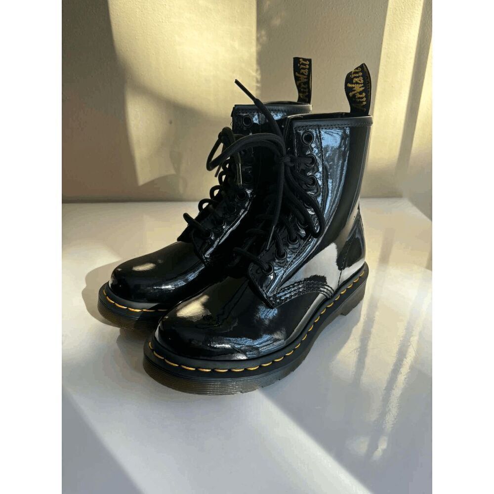 Doc Martens 1460 8 Eye Patent Leather Boots Black Womens US Size 5